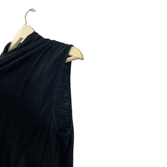 Lilla P Medium Dress Black Fit & Flare Pima Cotton Deep V Wrap Neck Womens - Picture 8 of 9